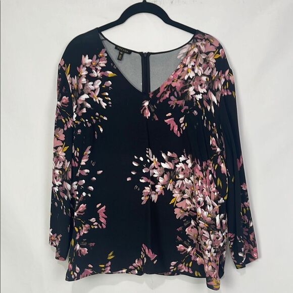 Escada Black Pink Floral V Neck Top - Picture 1 of 7